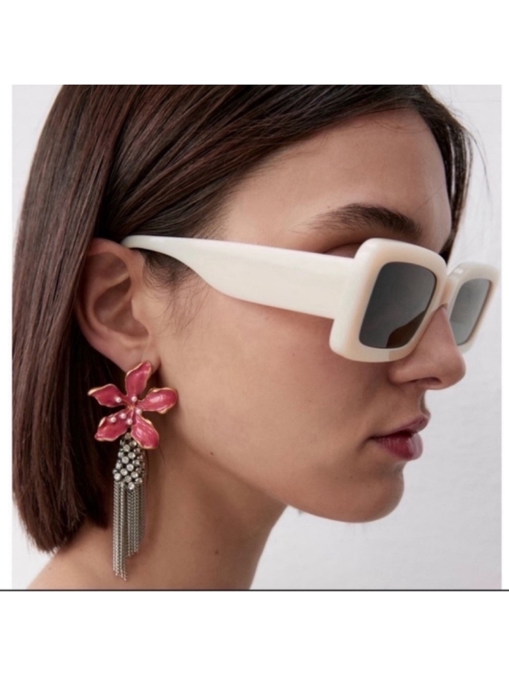 Zara enamel flower, rhinestone and tassel earrings